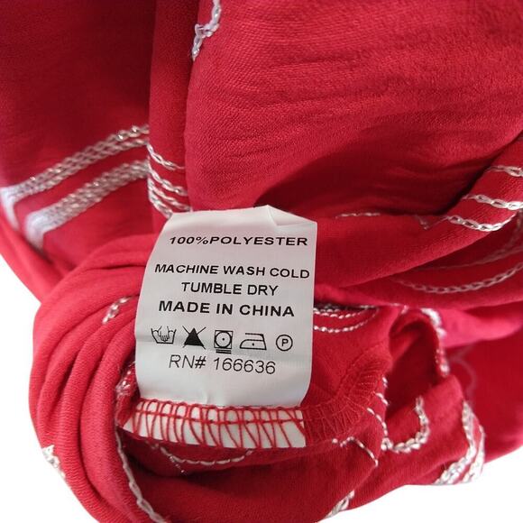 Kindred Women's Red Dress Size XL Short Sleeve Peasant Embroidered Metallic - Picture 6 of 6